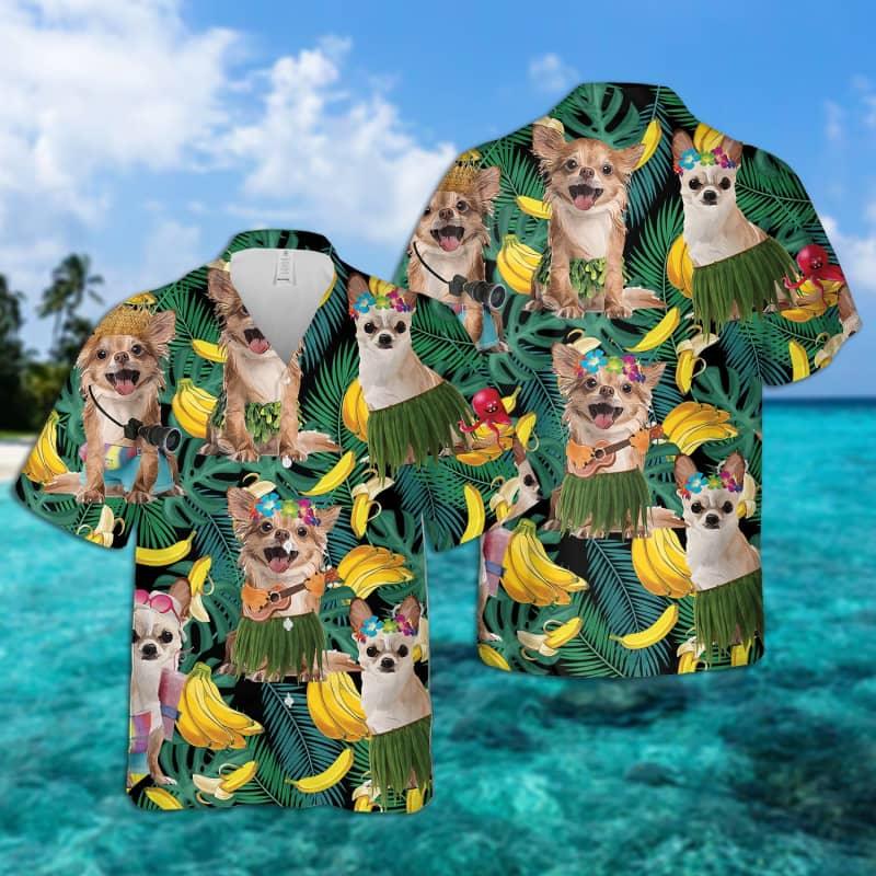 Chihuahua Hawaiian Shirt, Tropical Summer Leaves Hawaiian Shirt For Men - Perfect Gift For Chihuahua Lovers, Husband, Boyfriend, Friend, Family - Amzanimalsgift