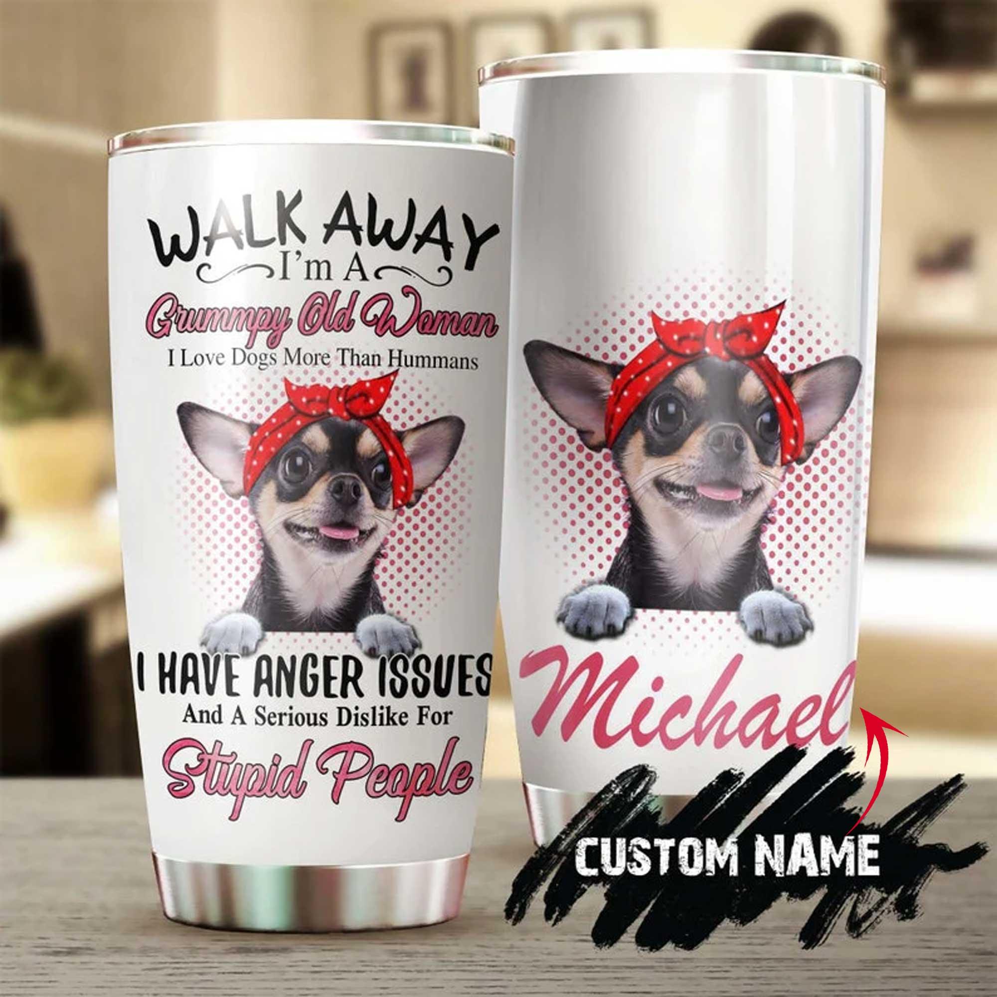 Chihuahua Personalized Mother's Day Gift Tumbler - Gift For Dog Lover, Dog Mom, Dog Dad, Dog Lady - Old Woman Loves Dogs Tumbler - Amzanimalsgift