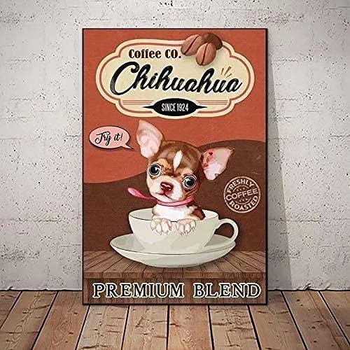 Chihuahua Portrait Canvas - Chihuahua Coffee Co. Premium Blend Canvas - Perfect Gift For Chihuahua Lover, Friend, Family - Amzanimalsgift