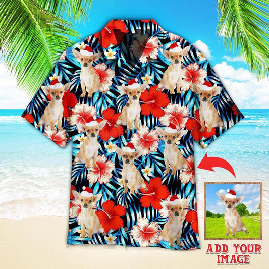 Chihuahua Xmas Dog With Red Floral Tropical Custom Hawaiian Shirt, Personalized Hawaiian Shirts - Perfect Gift For Chihuahua Lover, Family, Friends - Amzanimalsgift