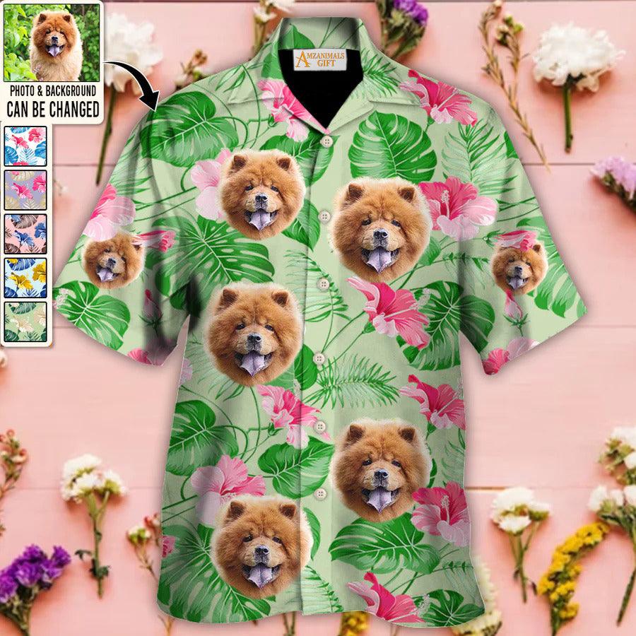 Chow Chow Face Custom Aloha Hawaii Shirt - Dog Custom Photo With Tropical Pattern Personalized Hawaiian Shirt - Perfect Gift For Dog Lovers, Friend, Family - Amzanimalsgift