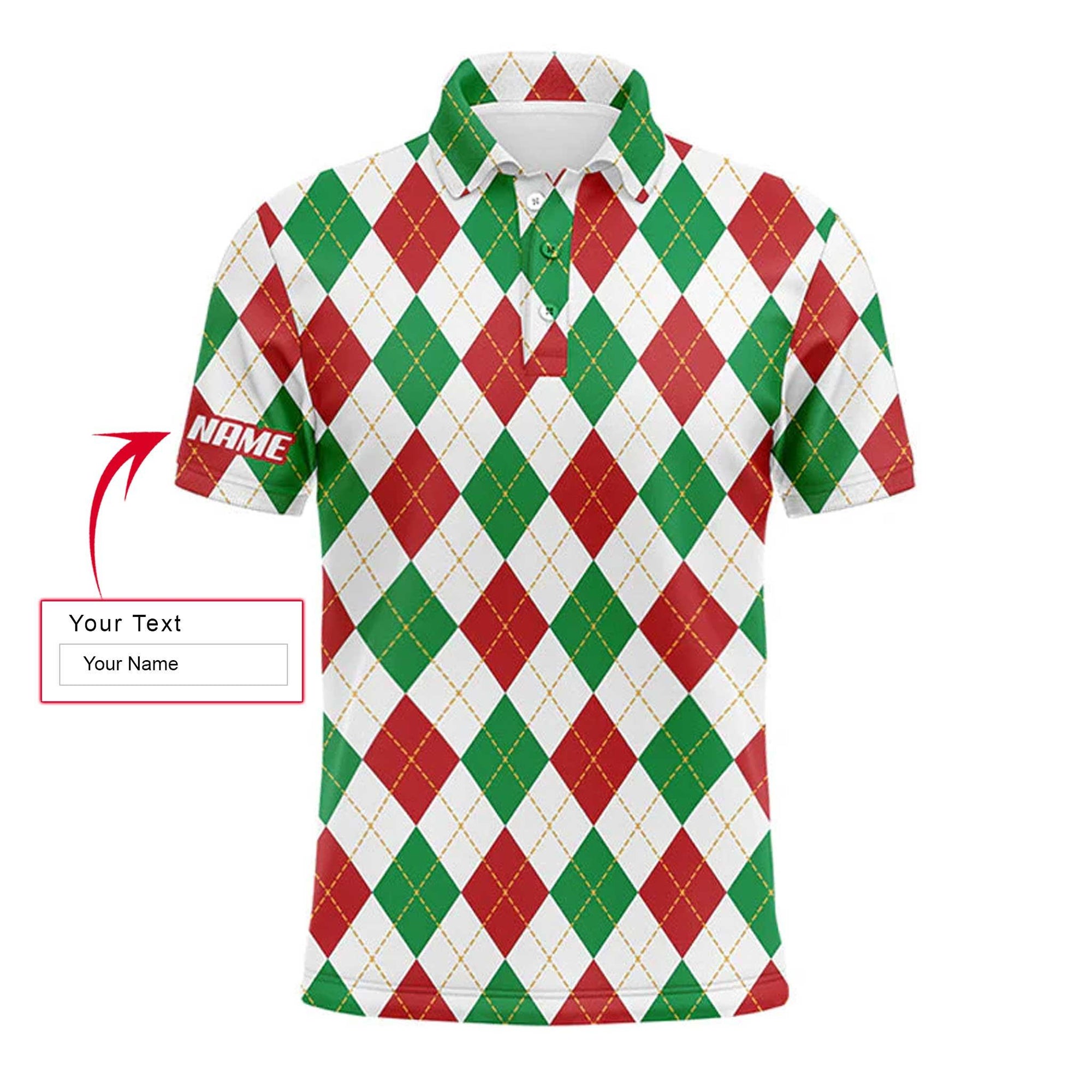 Christmas Golf Men Polo Shirt - Custom Name Apparel, Plaid Argyle Pattern Men Polo Shirt - Personalized Gift For Golf Lover, Team - Amzanimalsgift