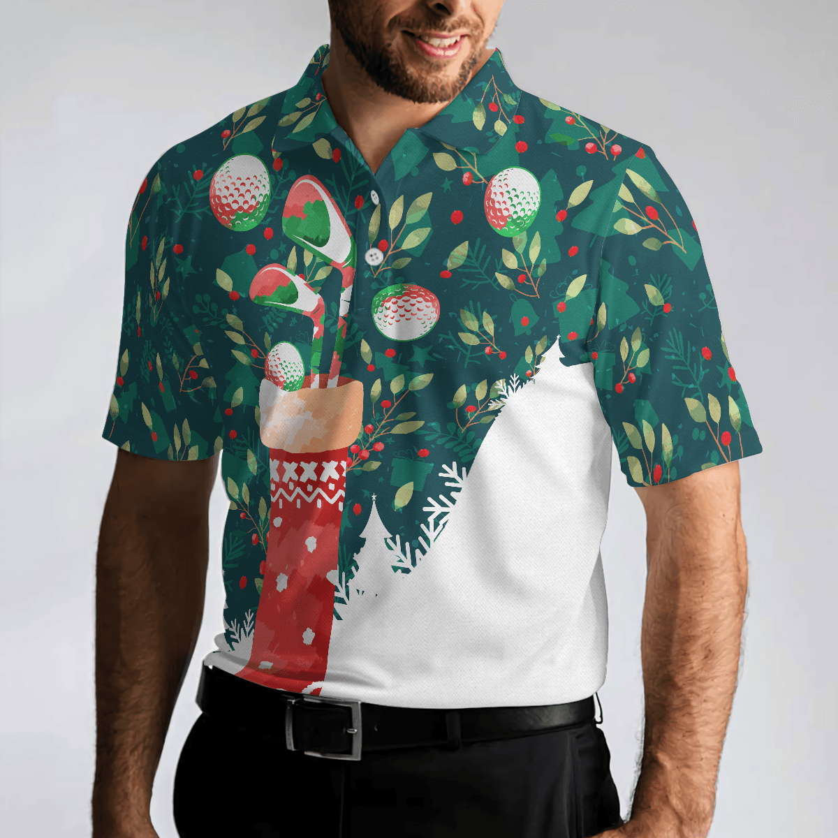 Christmas Golf Polo Shirts For Men, Christmas Socks With Golf Balls Pattern Men Golf Polo Shirt - Best Gift For Men, Golf Lovers - Amzanimalsgift