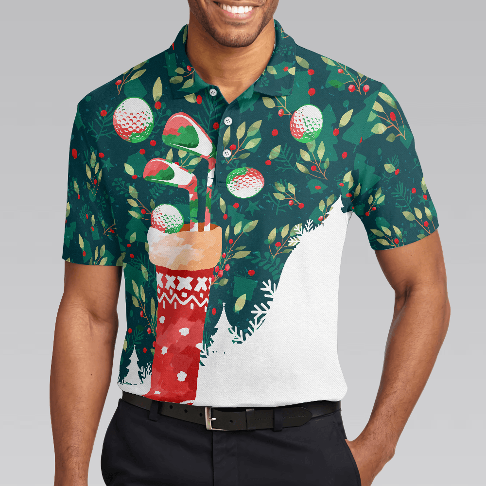 Christmas Golf Polo Shirts For Men, Christmas Socks With Golf Balls Pattern Men Golf Polo Shirt - Best Gift For Men, Golf Lovers - Amzanimalsgift