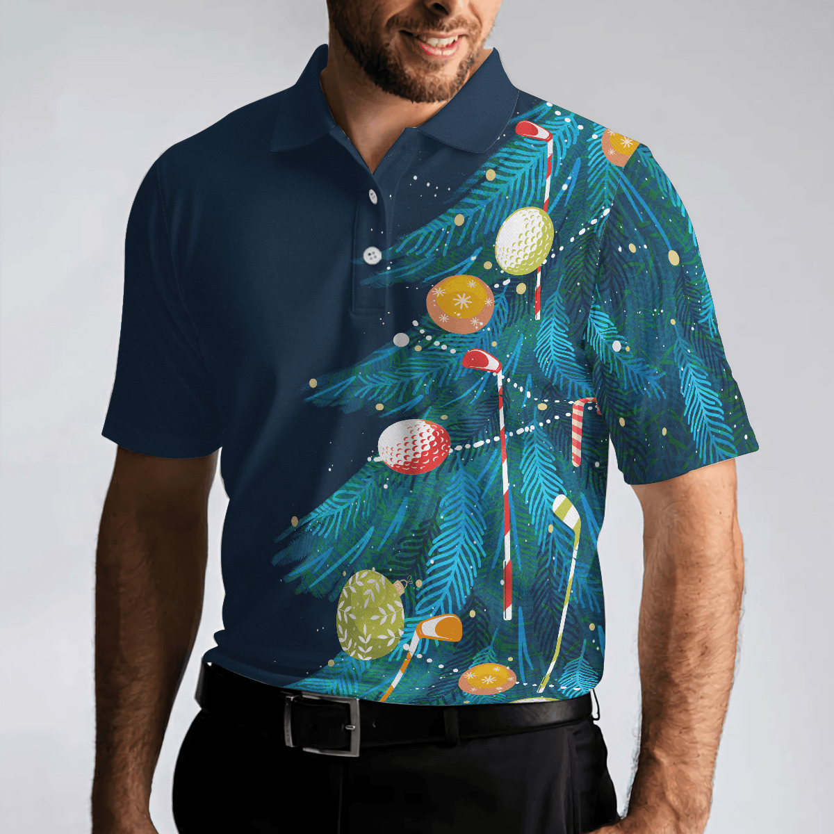 Christmas Golf Polo Shirts- Mens Golf Polo Shirts Short Sleeve- Christmas Tree Pattern Shirt Dry Fit- Christmas Shirt Idea - Gift For Men - Best Gift For Golf Lovers - Amzanimalsgift