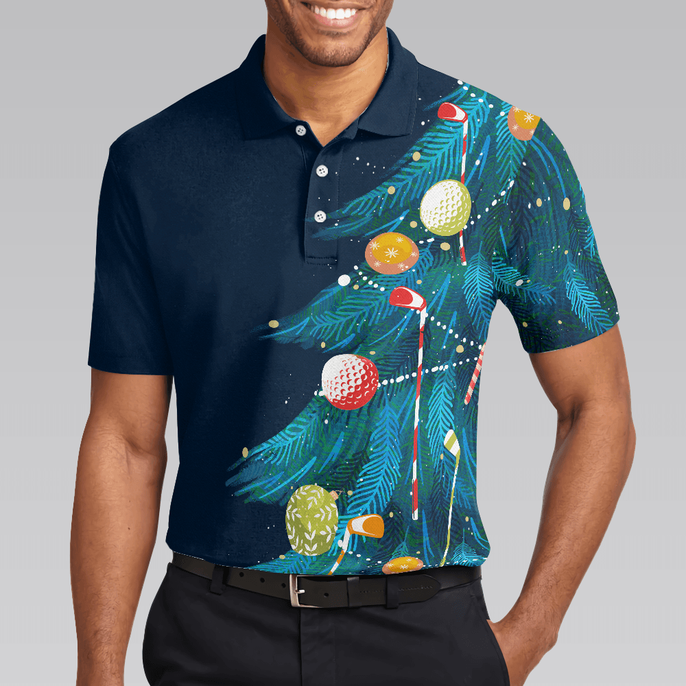 Christmas Golf Polo Shirts- Mens Golf Polo Shirts Short Sleeve- Christmas Tree Pattern Shirt Dry Fit- Christmas Shirt Idea - Gift For Men - Best Gift For Golf Lovers - Amzanimalsgift