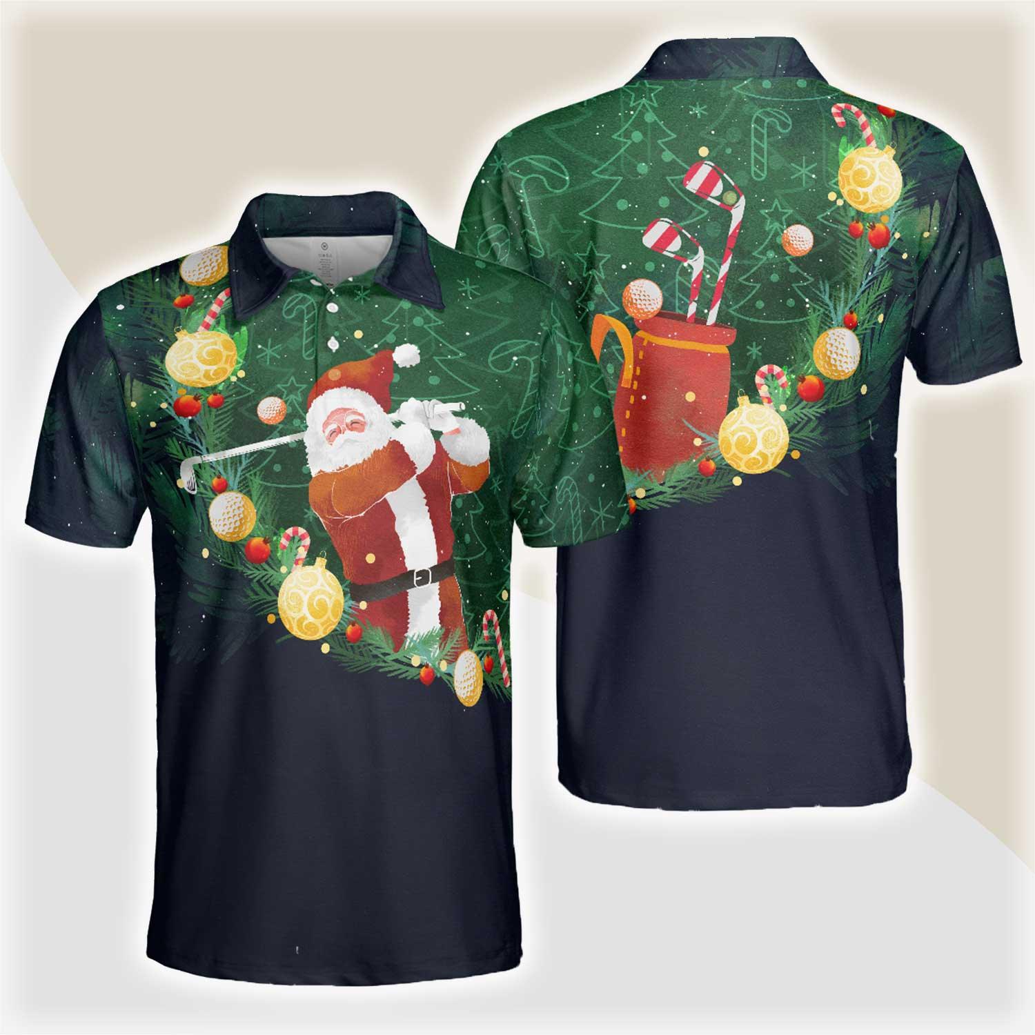 Christmas Golf Polo Shirts - Mens Golf Polo Shirts Short Sleeve- Santa Playing Golf Pattern Shirt - Christmas Shirt Idea Gift For Men - Best Gift For Golf Lovers - Amzanimalsgift