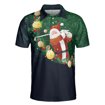Christmas Golf Polo Shirts - Mens Golf Polo Shirts Short Sleeve- Santa Playing Golf Pattern Shirt - Christmas Shirt Idea Gift For Men - Best Gift For Golf Lovers - Amzanimalsgift