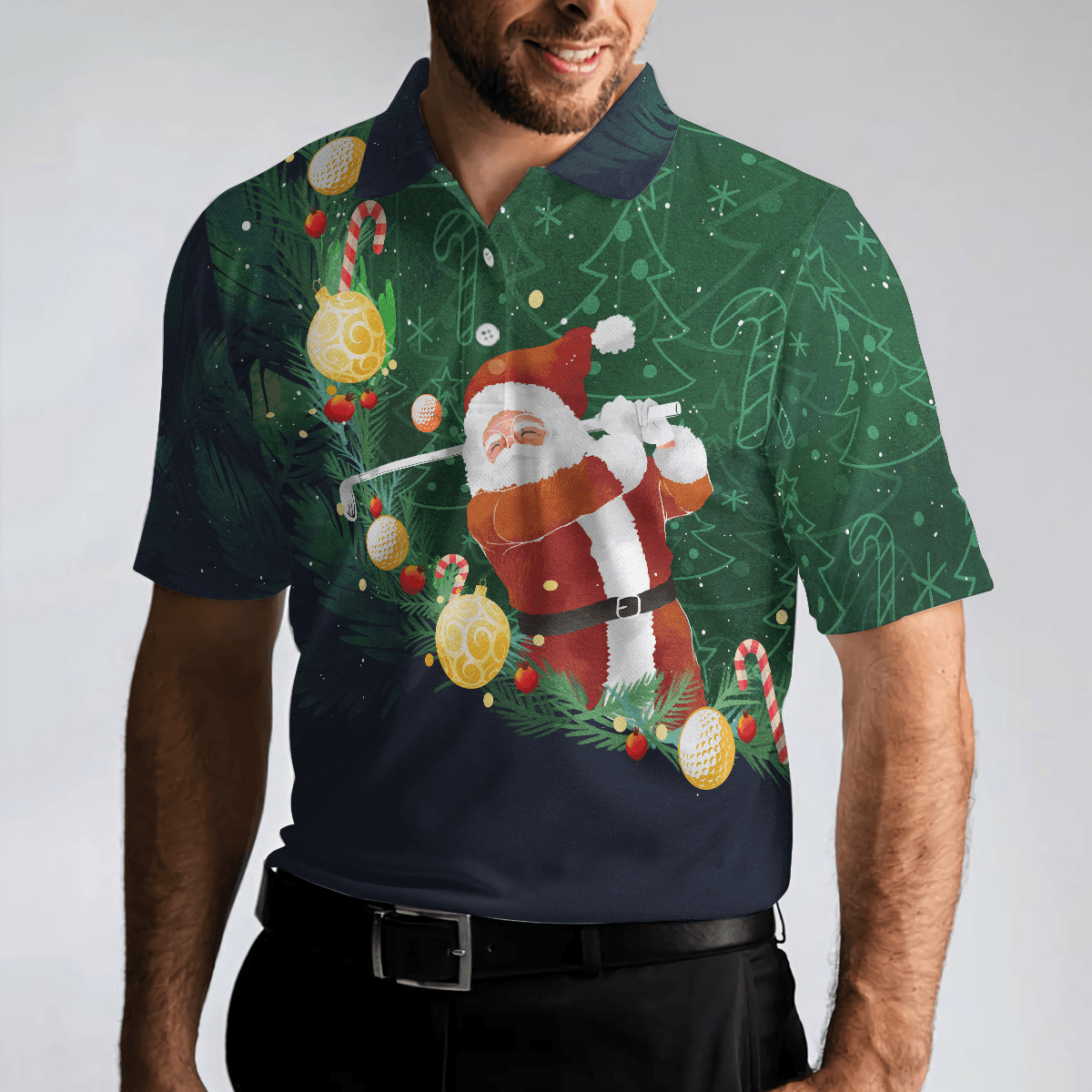 Christmas Golf Polo Shirts - Mens Golf Polo Shirts Short Sleeve- Santa Playing Golf Pattern Shirt - Christmas Shirt Idea Gift For Men - Best Gift For Golf Lovers - Amzanimalsgift