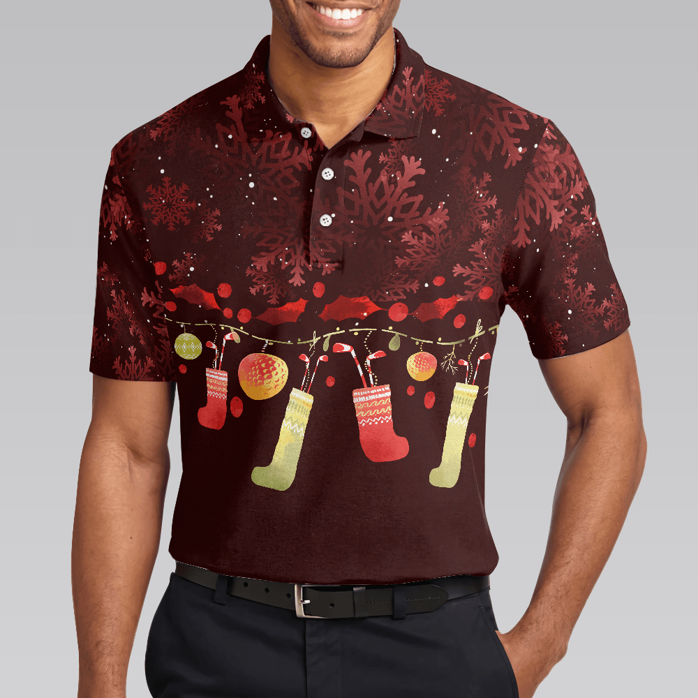 Christmas Golf Polo Shirts - Red Christmas Pattern Shirt Dry Fit Men Golf Polo Shirt - Perfect Christmas Polo Shirt For Men, Golfers - Amzanimalsgift