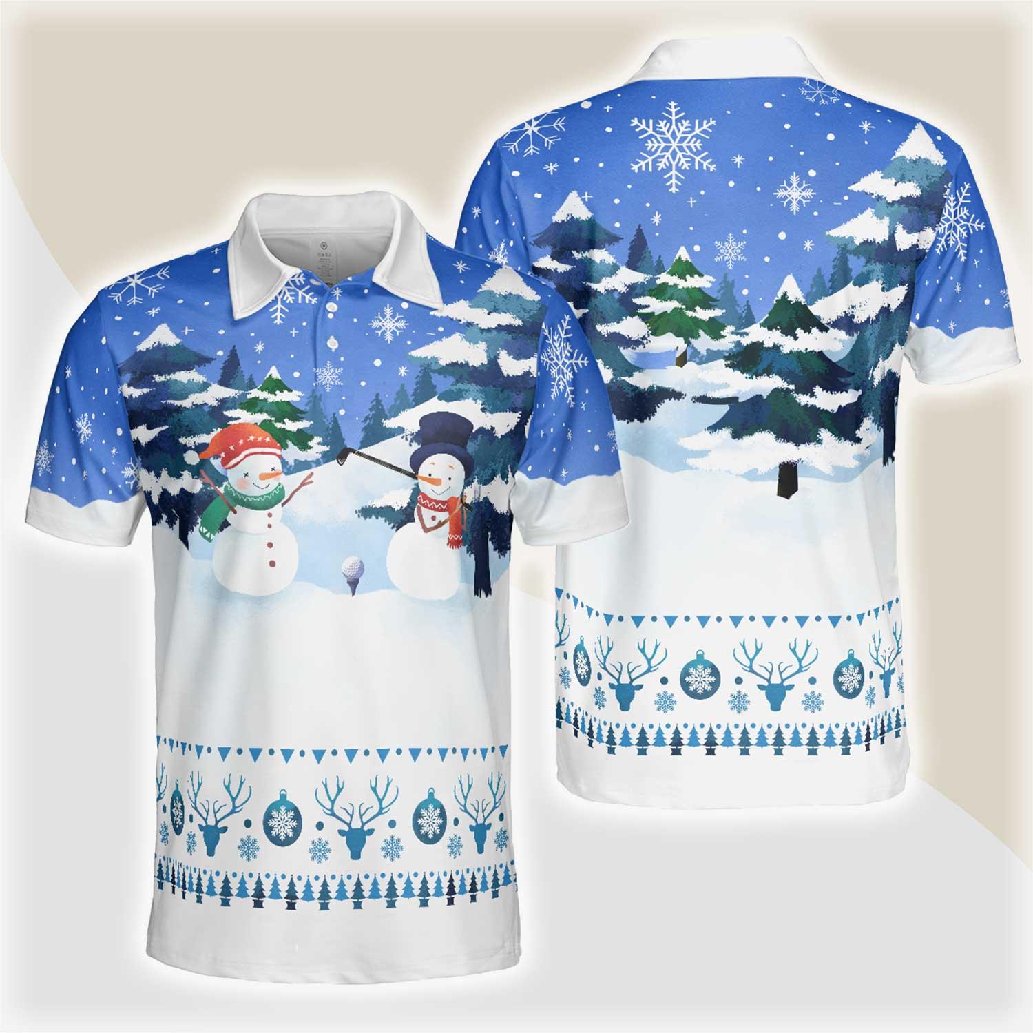 Christmas Golf Polo Shirts - Snowman Mens Golf Polo Shirts - Funny Snowman Pattern Shirt Dry Fit - Best Gift For Golf Lovers - Amzanimalsgift