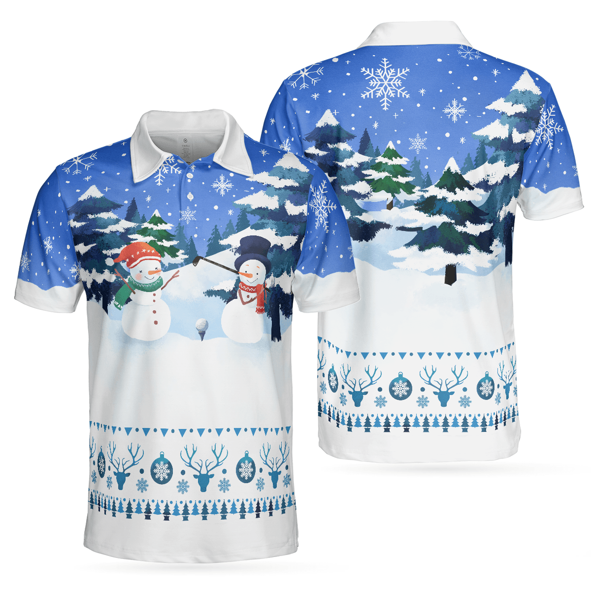 Christmas Golf Polo Shirts - Snowman Mens Golf Polo Shirts - Funny Snowman Pattern Shirt Dry Fit - Best Gift For Golf Lovers - Amzanimalsgift