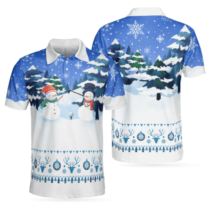 Christmas Golf Polo Shirts - Snowman Mens Golf Polo Shirts - Funny Snowman Pattern Shirt Dry Fit - Best Gift For Golf Lovers - Amzanimalsgift