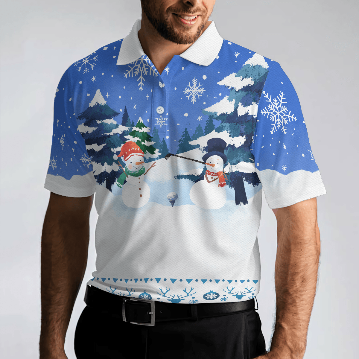Christmas Golf Polo Shirts - Snowman Mens Golf Polo Shirts - Funny Snowman Pattern Shirt Dry Fit - Best Gift For Golf Lovers - Amzanimalsgift