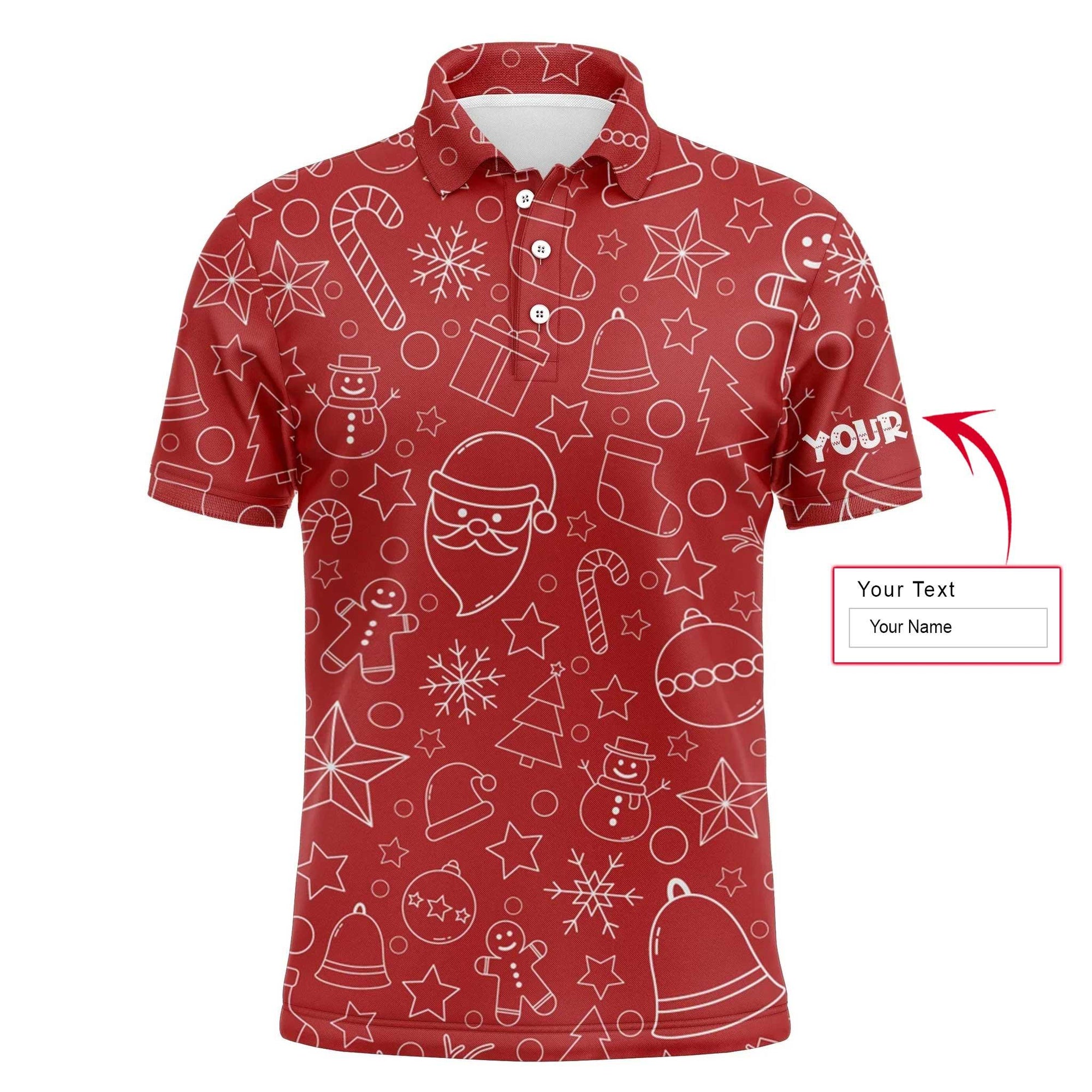 Christmas Men Polo Shirt - Custom Name Beautiful Red Xmas Pattern, Christmas Apparel - Personalized Sports Gift For Golf Lover, Male, Husband, Boyfriend - Amzanimalsgift