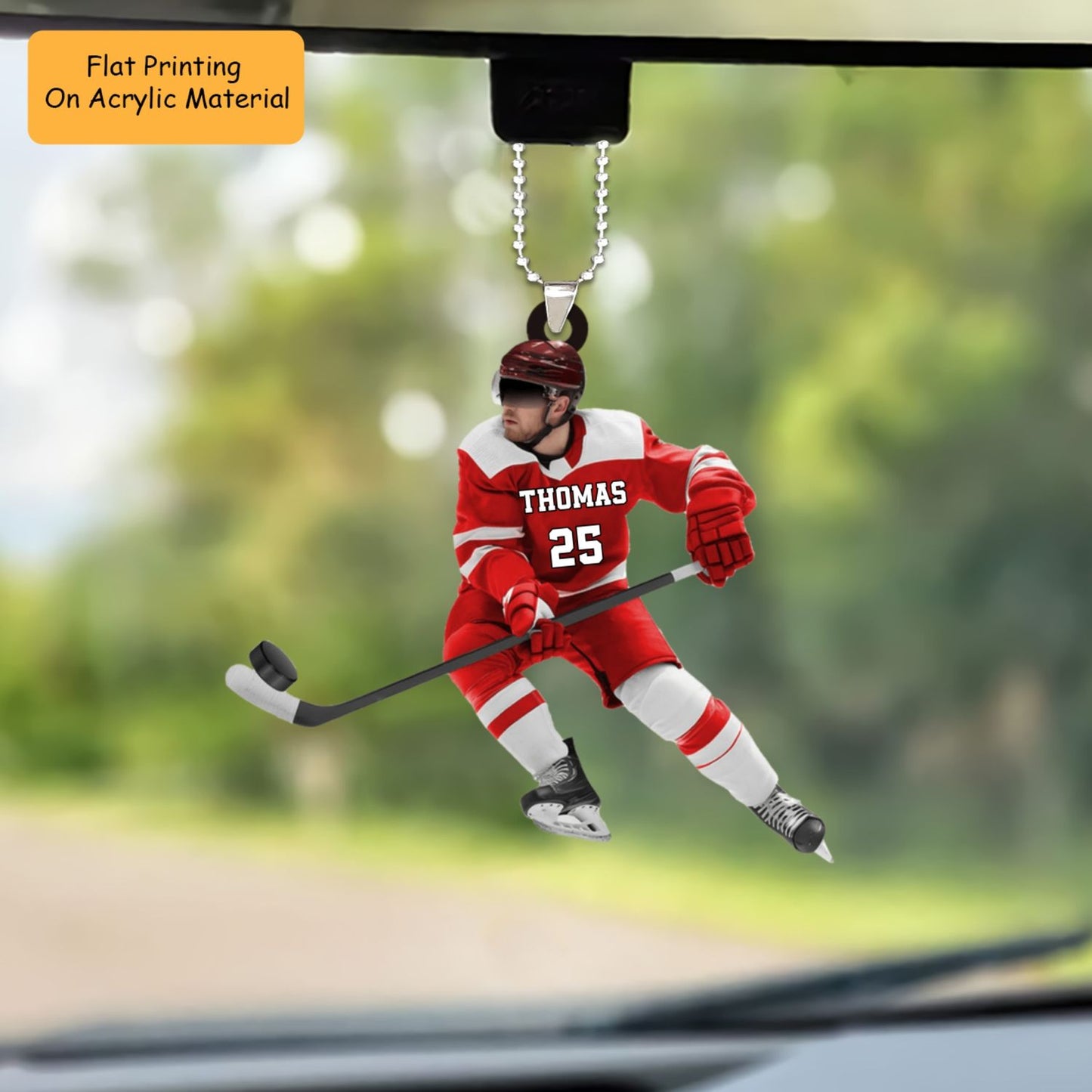 Personalized Ice Hockey Man Play With Ball Flat Acrylic Ornament, Ornament Gifts For Hockey Player, Family, Friends