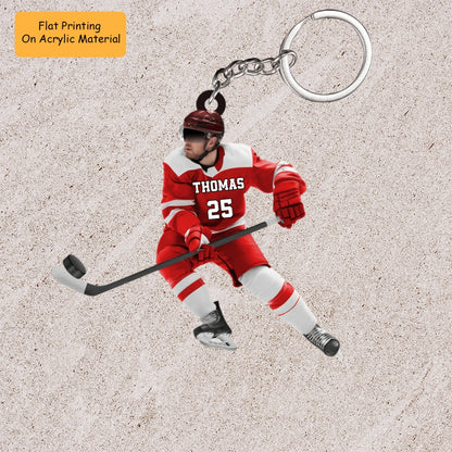 Personalized Ice Hockey Man Play With Ball Flat Acrylic Ornament, Ornament Gifts For Hockey Player, Family, Friends