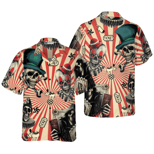 Circus Mysteries With Skull Magicians And Clowns Aloha Hawaiian Shirt For Summer, Colorful Shirt For Men Women, Perfect Gift For Friend, Team, Family - Amzanimalsgift