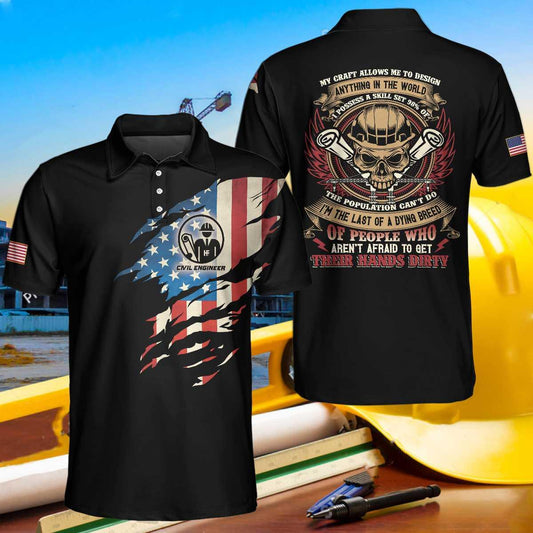 Civil Engineer My Craft Allows Me To Design Anything Skull Polo Shirt, American Flag Polo Shirt, Engineer Shirt For Men - Gift For Men - Amzanimalsgift