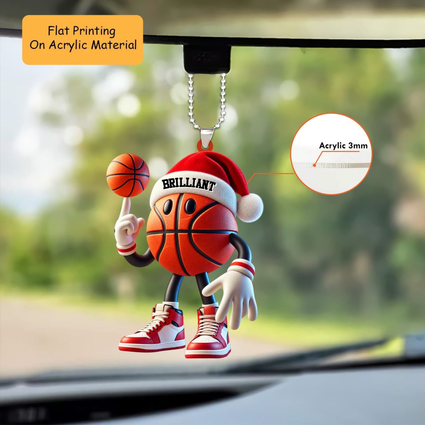 Personalized Basketball Christmas Ornament, Cartoon Basketball Acrylic, Custom Christmas Ornament Gift, Keychain Basketball, Car Ornament Basketball