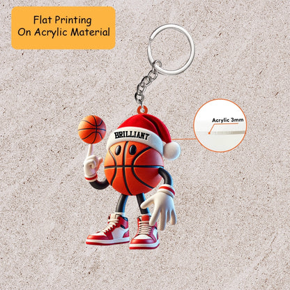 Personalized Basketball Christmas Ornament, Cartoon Basketball Acrylic, Custom Christmas Ornament Gift, Keychain Basketball, Car Ornament Basketball