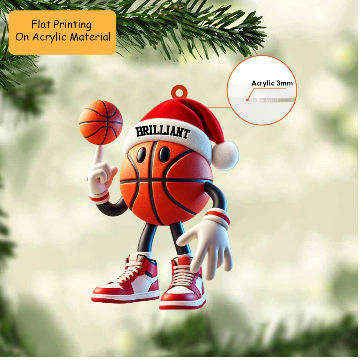 Personalized Basketball Christmas Ornament, Cartoon Basketball Acrylic, Custom Christmas Ornament Gift, Keychain Basketball, Car Ornament Basketball