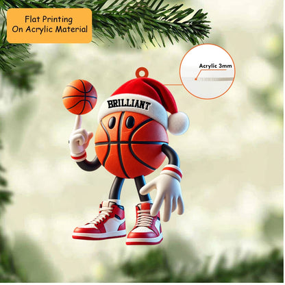 Personalized Basketball Christmas Ornament, Cartoon Basketball Acrylic, Custom Christmas Ornament Gift, Keychain Basketball, Car Ornament Basketball