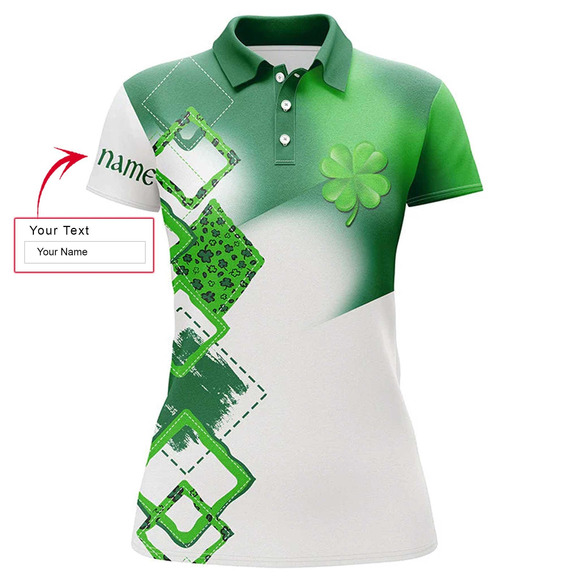 Clover Custom Name Women Polo Shirt, Green Clover St Patrick Day Golf Personalized Women Polo Shirts, Best Golfing Gift For Ladies, Women - Amzanimalsgift