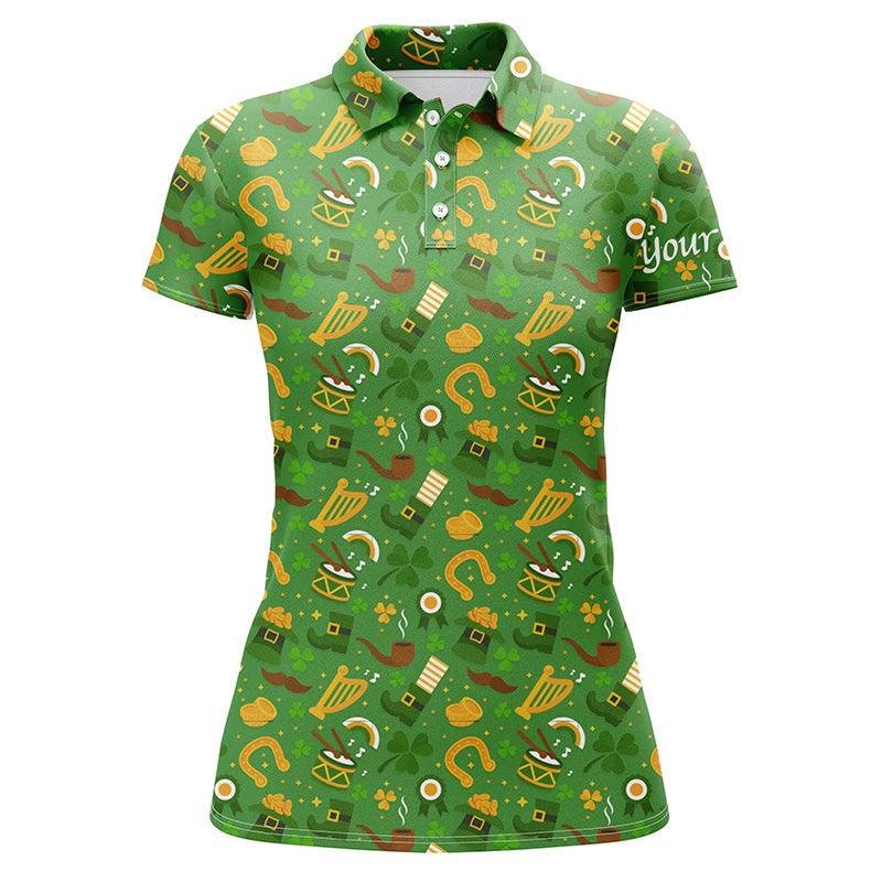 Clover Custom Name Women Polo Shirt, Saint Patrick's Day Green Pattern Personalized Golf Women Polo Shirts, Perfect Gift For Ladies, Women - Amzanimalsgift