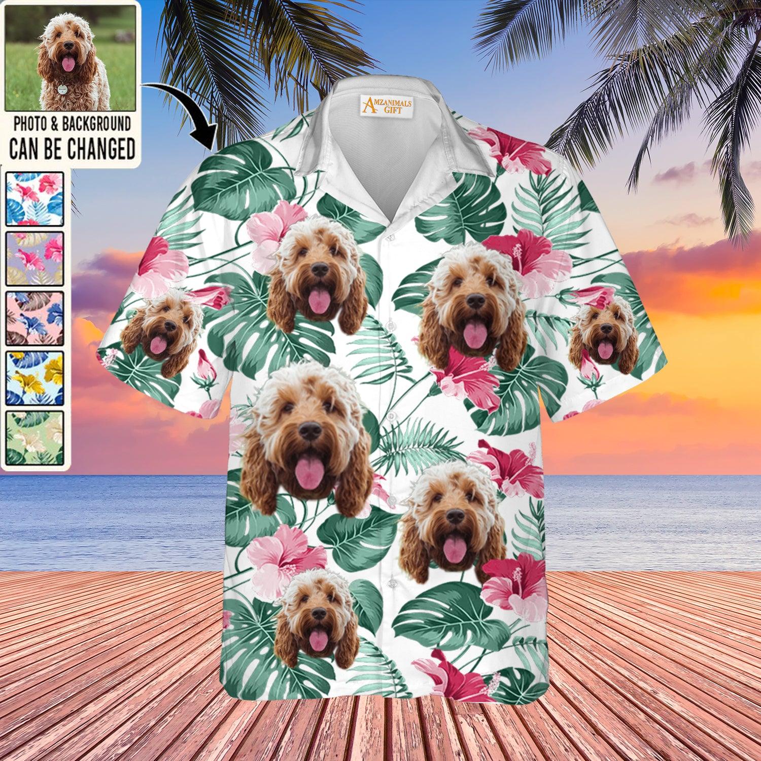 Cockapoo Face Custom Aloha Hawaii Shirt - Dog Custom Photo With Tropical Pattern Personalized Hawaiian Shirt - Perfect Gift For Dog Lovers, Friend, Family - Amzanimalsgift