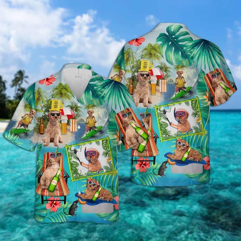 Cockapoo Hawaiian Shirt, Cockapoo Surfing, Tropical Summer Aloha Shirt For Men - Perfect Gift For Cockapoo Lovers, Husband, Boyfriend, Friend, Family - Amzanimalsgift