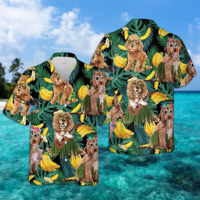 Cockapoo Hawaiian Shirt, Tropical Summer Leaves Hawaiian Shirt For Men - Perfect Gift For Cockapoo Lovers, Husband, Boyfriend, Friend, Family - Amzanimalsgift