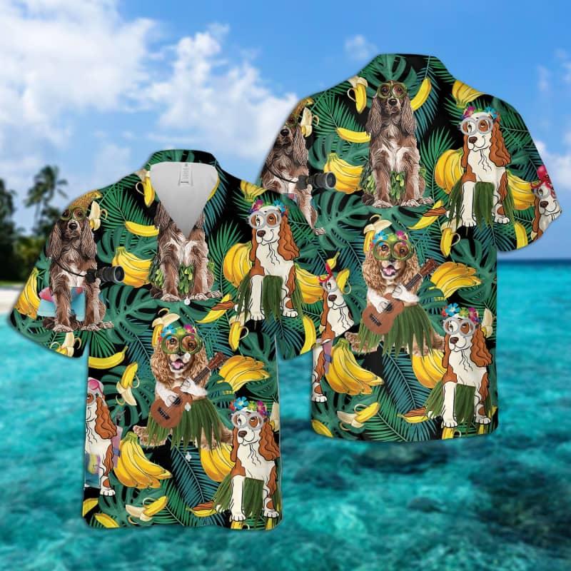 Cocker Spaniel Hawaiian Shirt, Tropical Summer Leaves Hawaiian Shirt For Men - Perfect Gift For Cocker Spaniel Lovers, Friend, Family - Amzanimalsgift