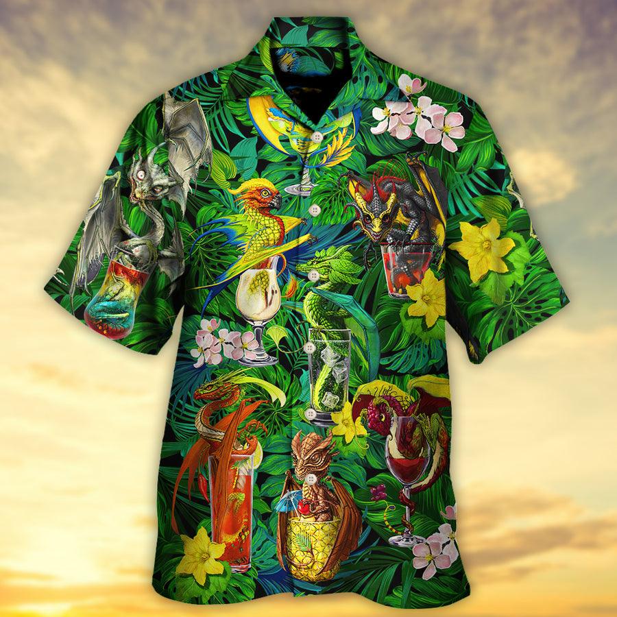 Cocktail And Dragon Aloha Hawaiian Shirt For Summer, Dragon Tropical Hello Summer Hawaiian Shirts Outfit For Men Women, Dragon Lovers - Amzanimalsgift