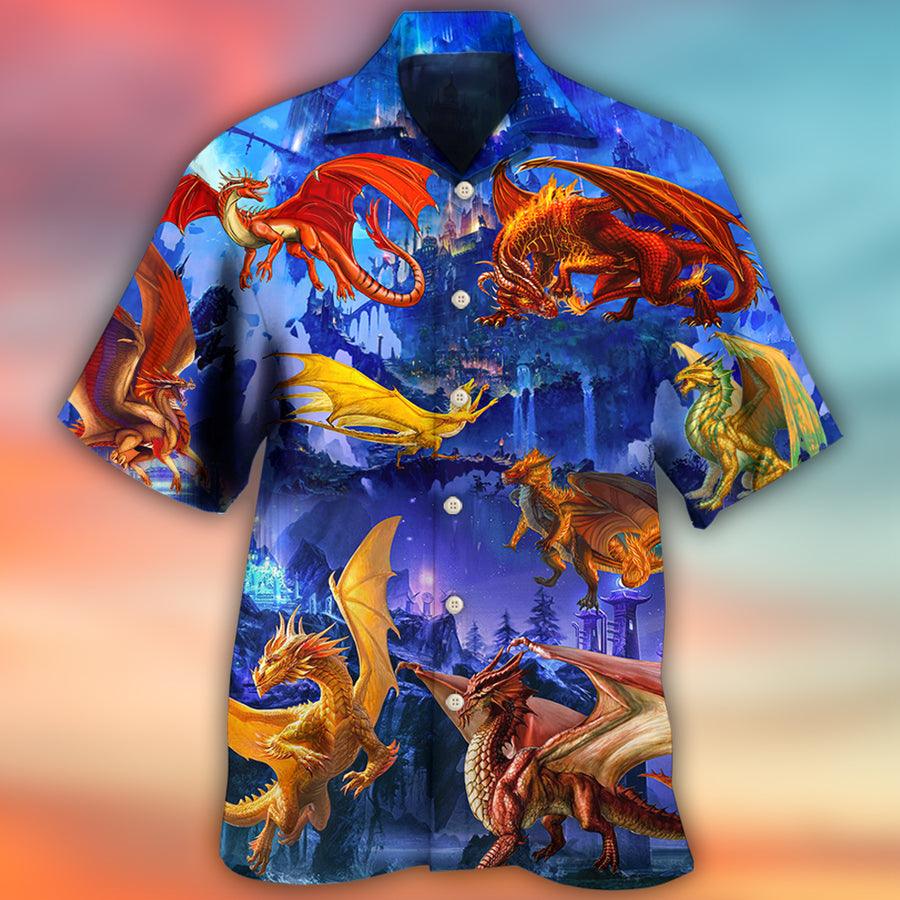 Colorful Dragon Aloha Hawaiian Shirt For Summer, Dragon Fantasy Style Hawaiian Shirts Outfit For Men Women, Dragon Lovers - Amzanimalsgift