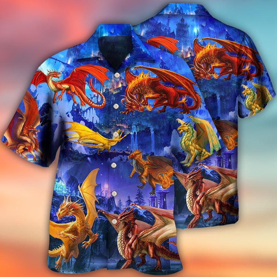 Colorful Dragon Aloha Hawaiian Shirt For Summer, Dragon Fantasy Style Hawaiian Shirts Outfit For Men Women, Dragon Lovers - Amzanimalsgift