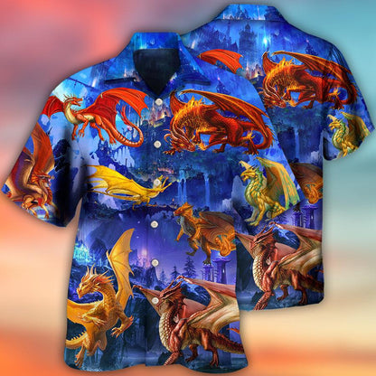 Colorful Dragon Aloha Hawaiian Shirt For Summer, Dragon Fantasy Style Hawaiian Shirts Outfit For Men Women, Dragon Lovers - Amzanimalsgift