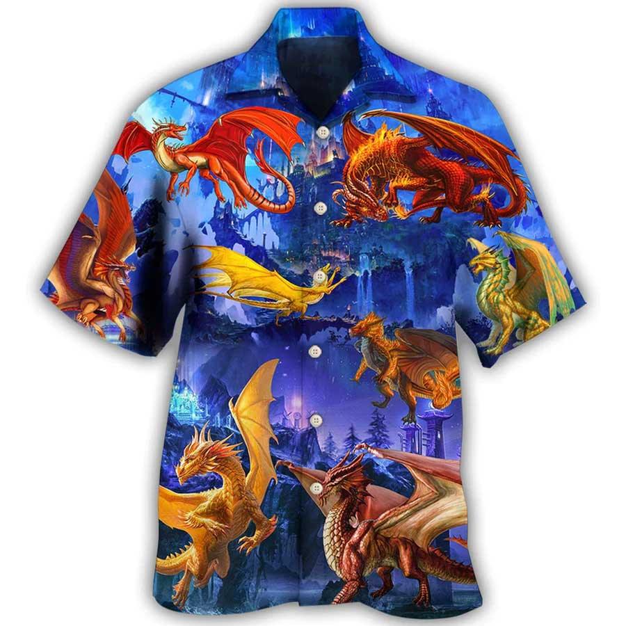 Colorful Dragon Aloha Hawaiian Shirt For Summer, Dragon Fantasy Style Hawaiian Shirts Outfit For Men Women, Dragon Lovers - Amzanimalsgift
