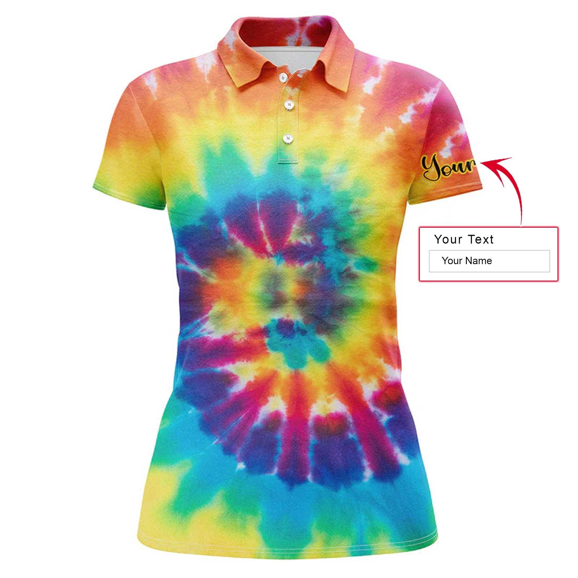 Colorful Tie Dye Background Custom Name Women Polo Shirt, Colorful Personalized Women Polo Shirts, Best Gift For Female, Ladies, Girls - Amzanimalsgift