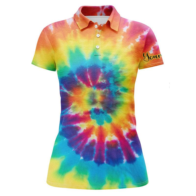 Colorful Tie Dye Background Custom Name Women Polo Shirt, Colorful Personalized Women Polo Shirts, Best Gift For Female, Ladies, Girls - Amzanimalsgift