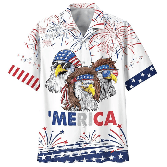 Cool American Eagle Aloha Hawaiian Shirts For Summer, American Independence Day Hawaiian Shirt For Men Women, 4th Of July Gift For Eagle Lovers - Amzanimalsgift