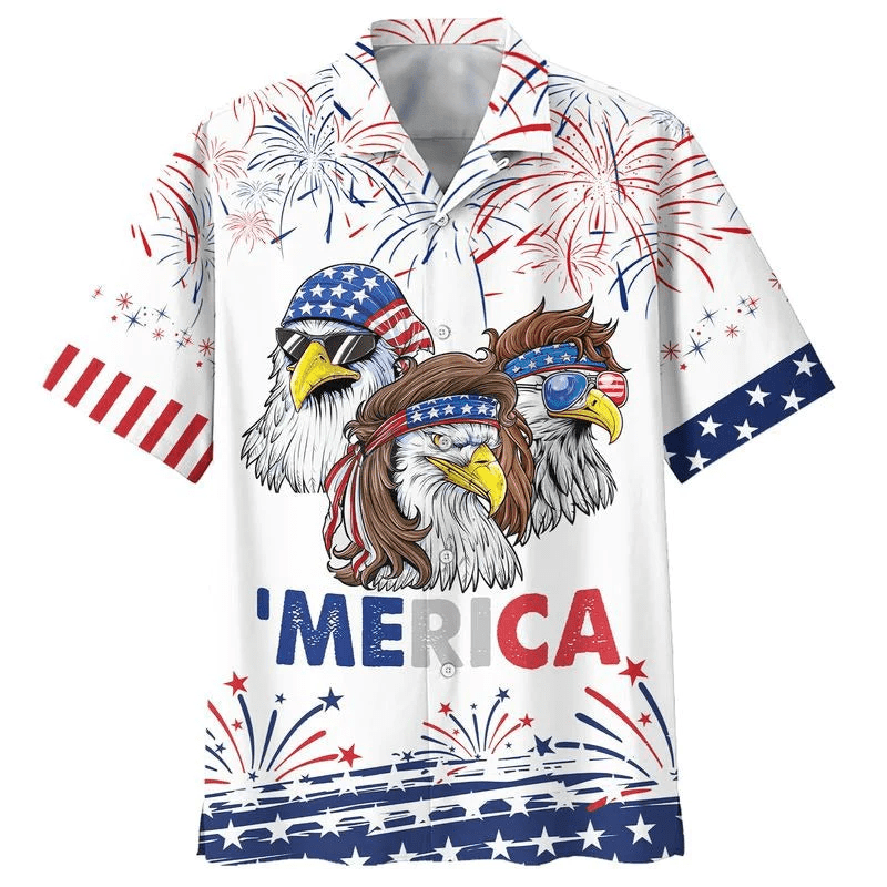 Cool American Eagle Aloha Hawaiian Shirts For Summer, American Independence Day Hawaiian Shirt For Men Women, 4th Of July Gift For Eagle Lovers - Amzanimalsgift