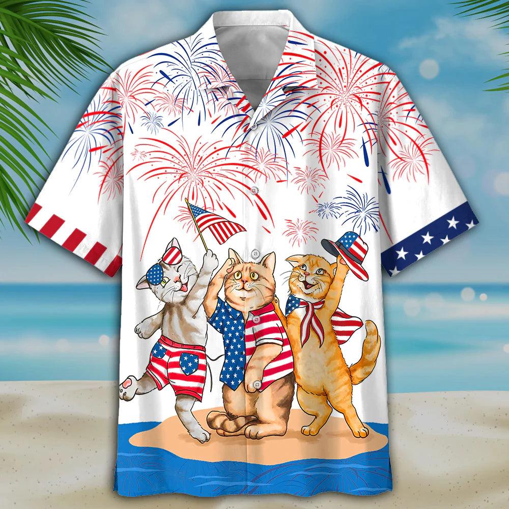 Cool Cat Aloha Hawaiian Shirts For Summer, American Shorthair Shirts Independence Day Aloha Hawaiian Shirt For Men Women, Patriotic, Cat Pet Lovers - Amzanimalsgift