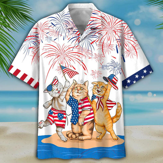 Cool Cat Aloha Hawaiian Shirts For Summer, American Shorthair Shirts Independence Day Aloha Hawaiian Shirt For Men Women, Patriotic, Cat Pet Lovers - Amzanimalsgift