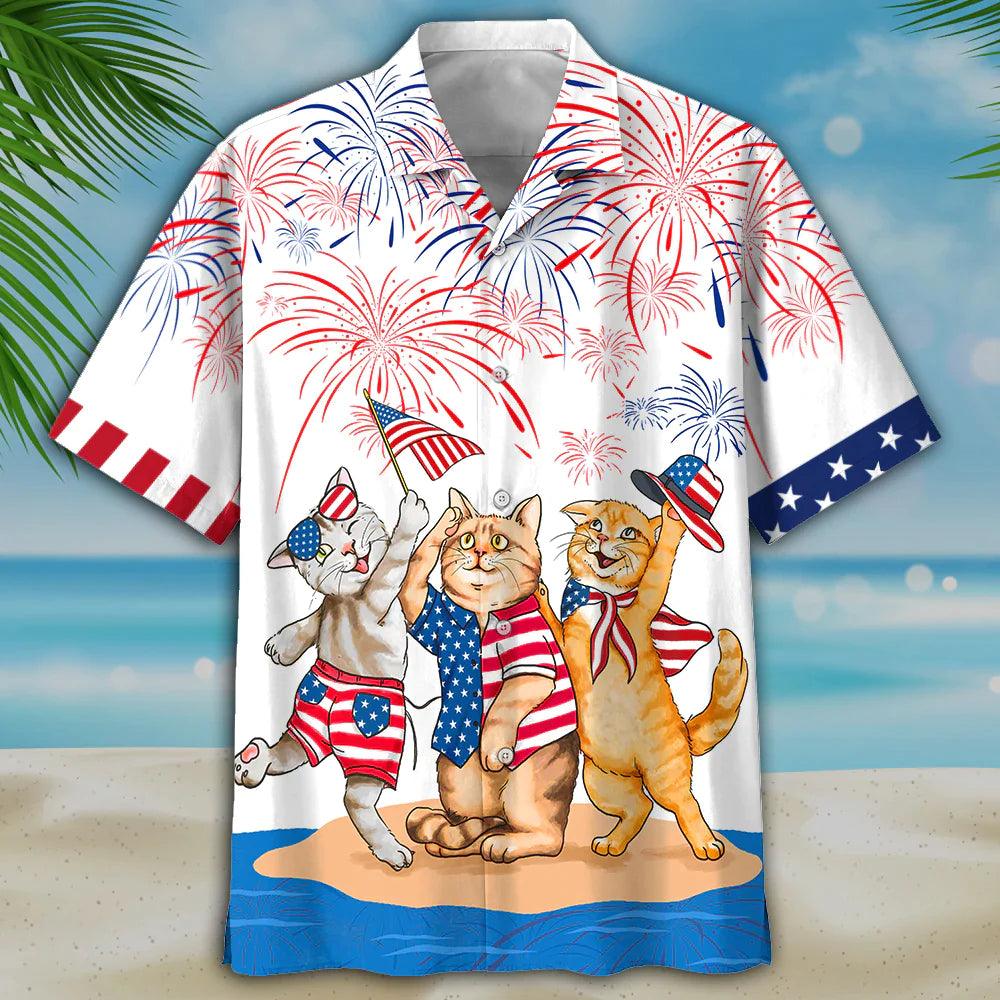Cool Cat Aloha Hawaiian Shirts For Summer, American Shorthair Shirts Independence Day Aloha Hawaiian Shirt For Men Women, Patriotic, Cat Pet Lovers - Amzanimalsgift