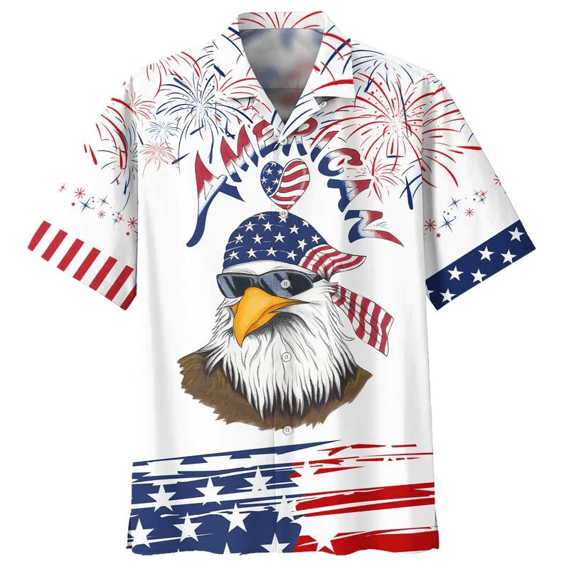 Cool Eagle American Aloha Hawaiian Shirts For Summer, US Flag Independence Day Aloha Hawaiian Shirt For Men Women, Best Gift Fourth Of July For Friend - Amzanimalsgift