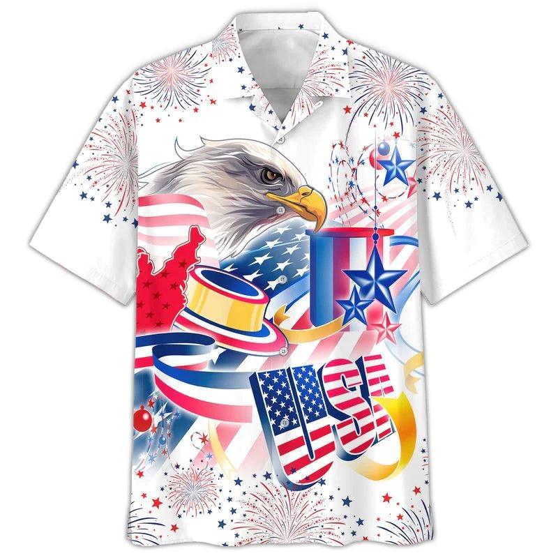 Cool Eagle USA Independence Day Aloha Hawaiian Shirts For Summer, Happy Fourth Of July Hawaiian Shirt For Men Women, Patriotic Gift For Eagle Lovers - Amzanimalsgift