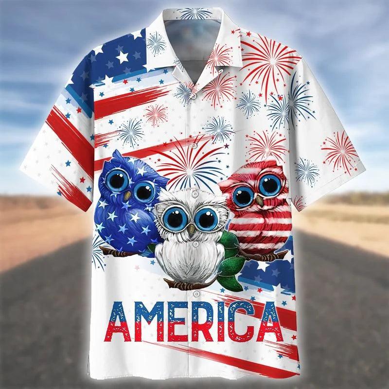 Cool Owl Aloha Hawaiian Shirts For Summer, Independence Day USA Flag America Aloha Hawaiian Shirt For Men Women, 4th Of July Gift For Owl Lovers - Amzanimalsgift