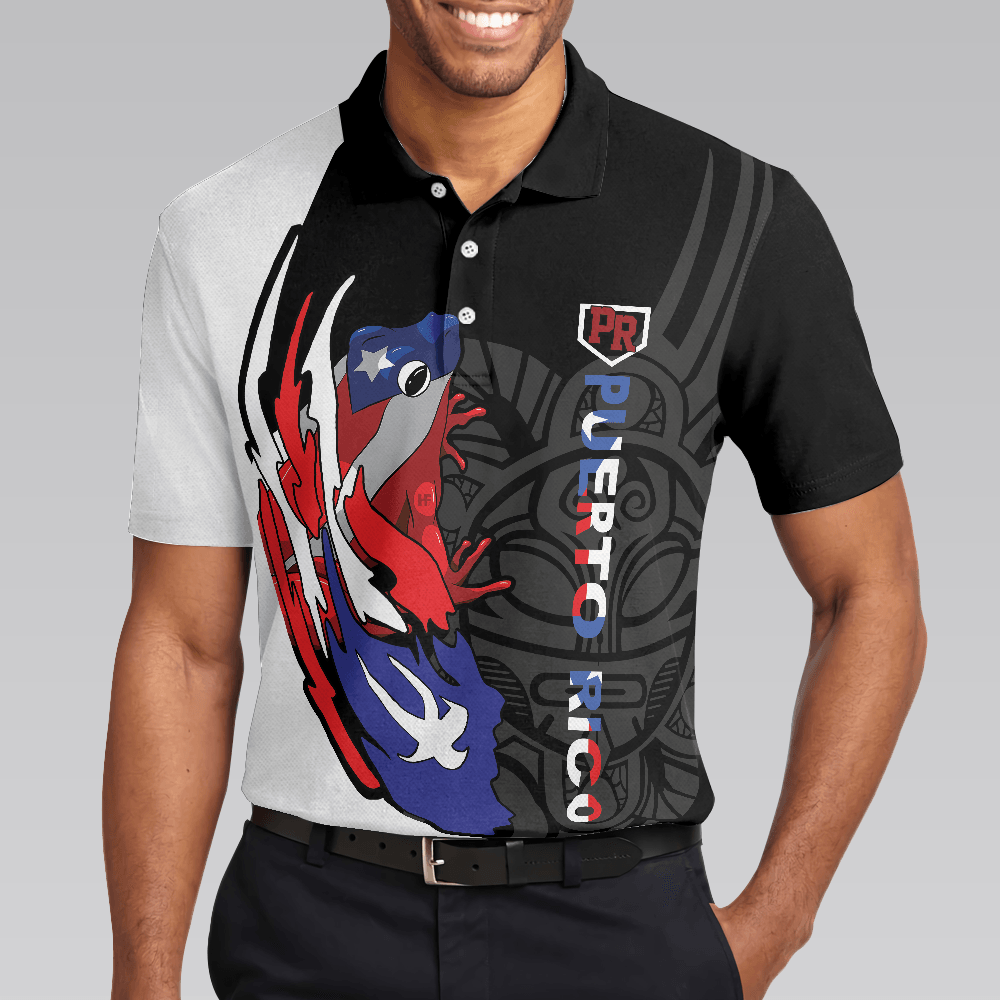 Coqui Puerto Rico Flag Polo Shirt, USA Shirt With Puerto Rico Flag, Puerto Rico State USA Shirt For Men And Women - Amzanimalsgift