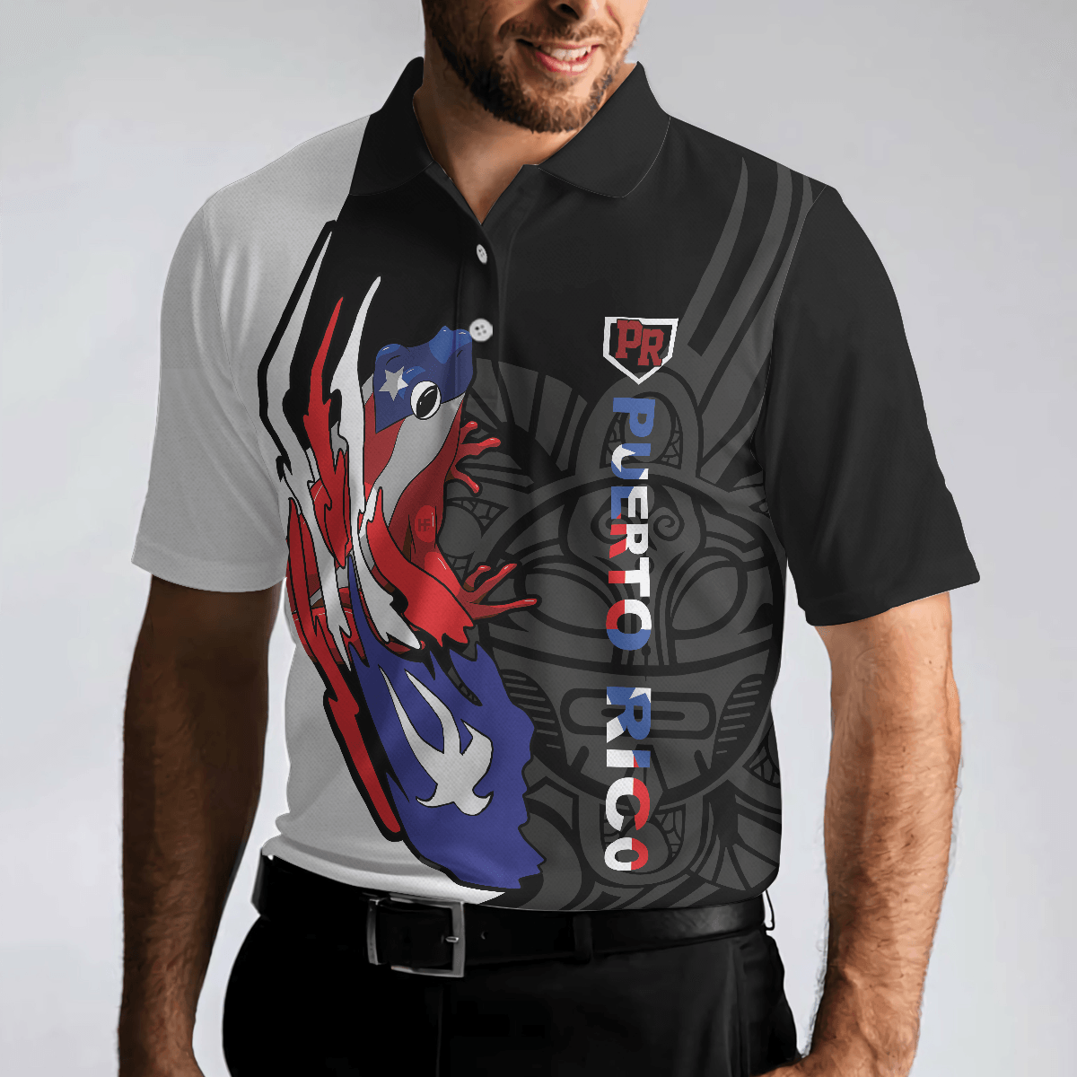 Coqui Puerto Rico Flag Polo Shirt, USA Shirt With Puerto Rico Flag, Puerto Rico State USA Shirt For Men And Women - Amzanimalsgift